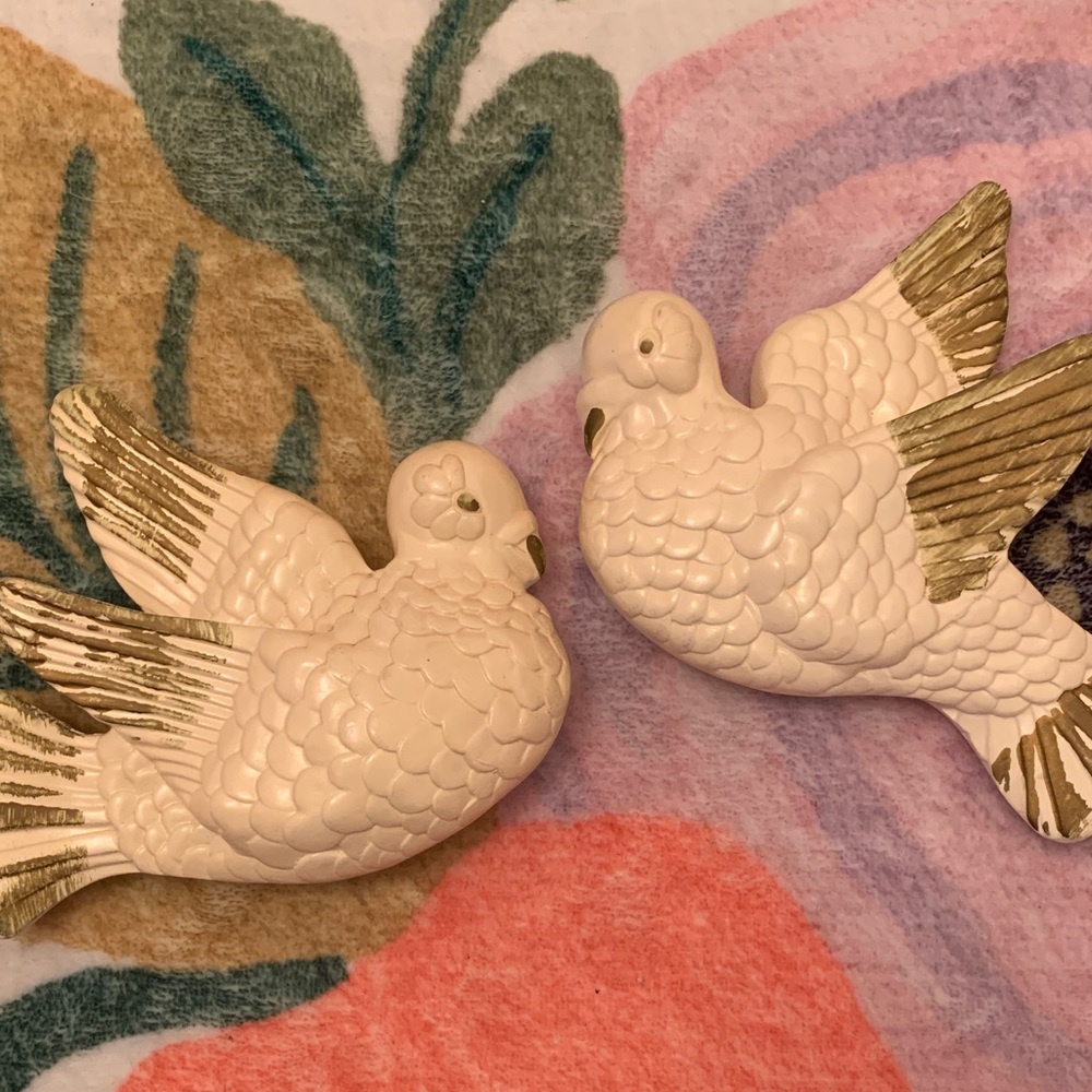 Elegant Cream and Gold Bird Figurines